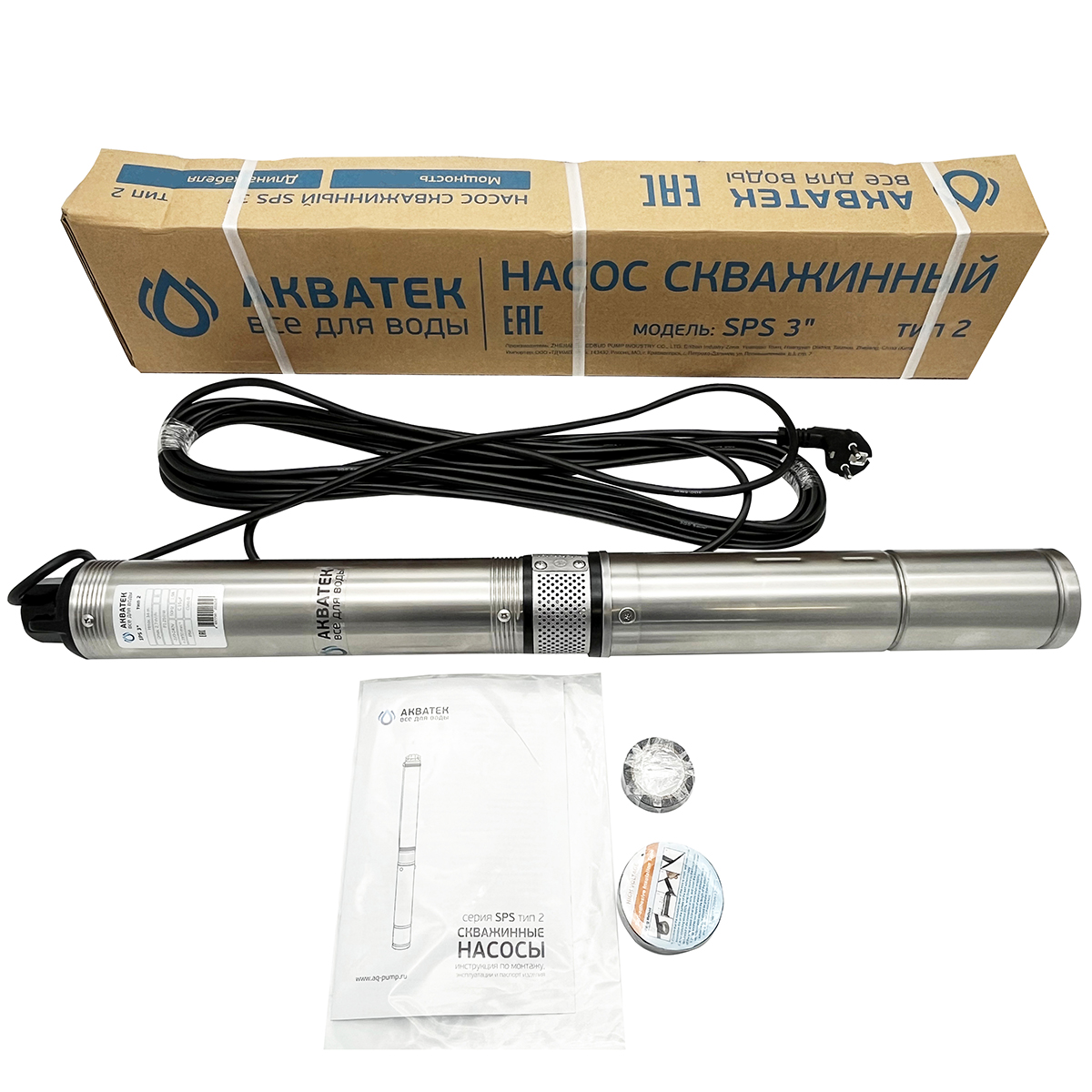 Насос скважинный Акватек SPS тип 2 3,5″ 4-124 с кабелем 80 м