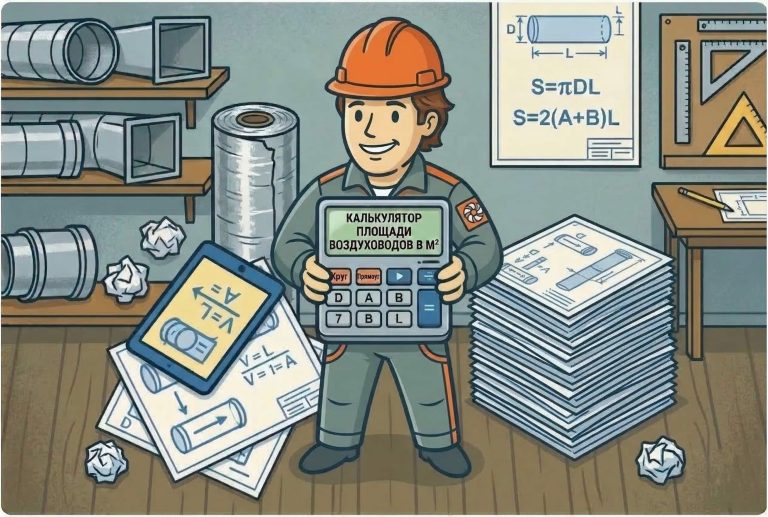 Калькулятор площади воздуховодов и фасонных изделий в м²
