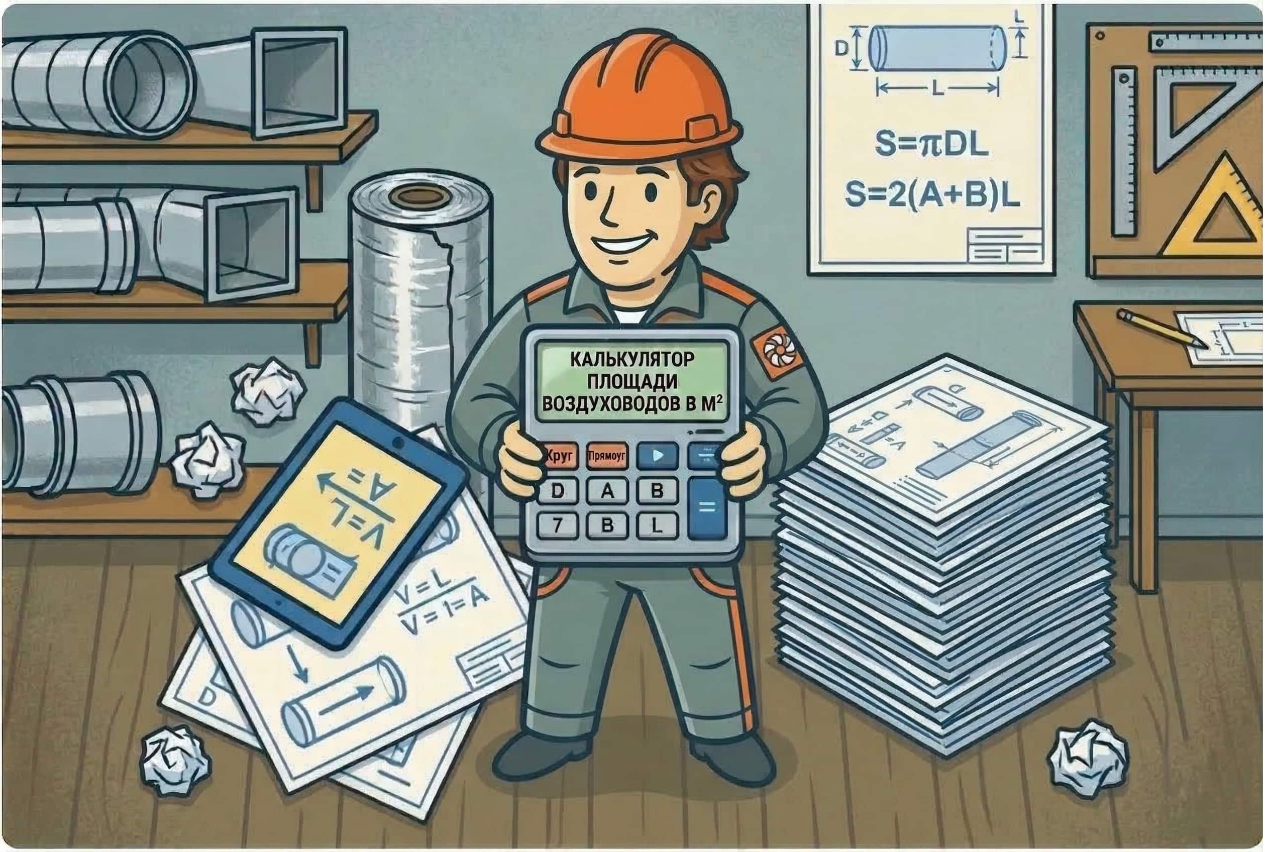 Расчёт площади воздуховодов и фасонных изделий
